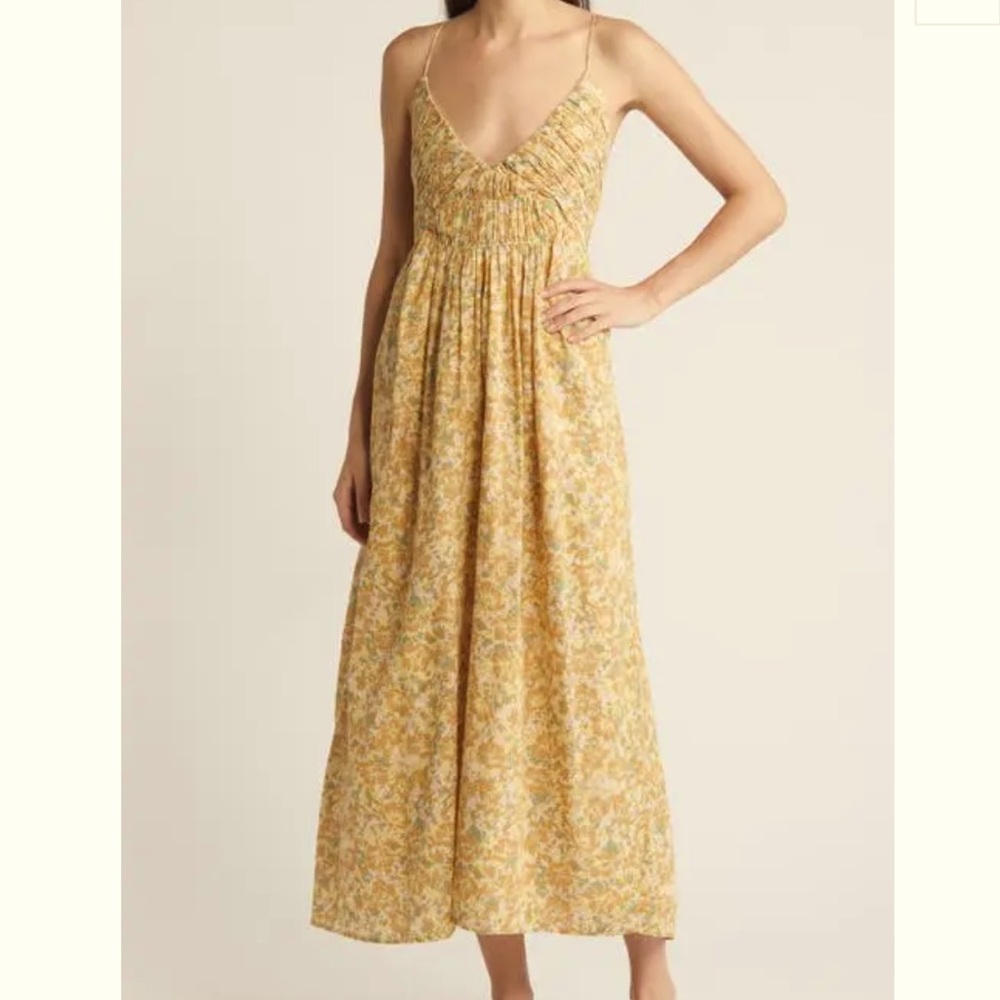 Treasure & Bond Mustard Floral Cotton Maxi Dress